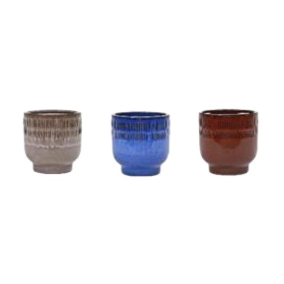 Glazed ronde pot lijnen blue