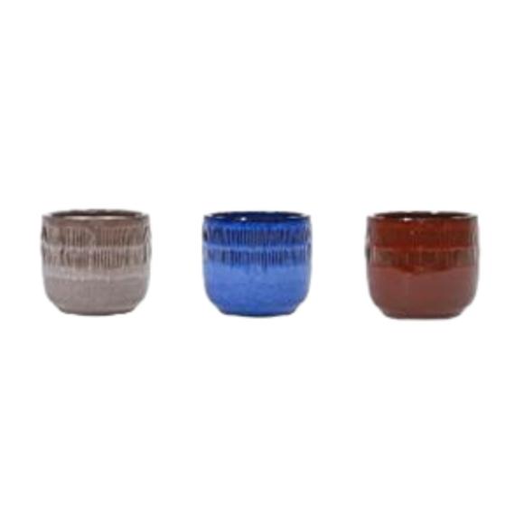 Glazed ronde pot lijnen blue